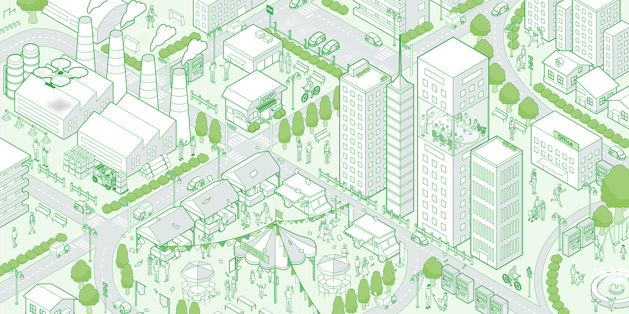 都市のイラストマップ